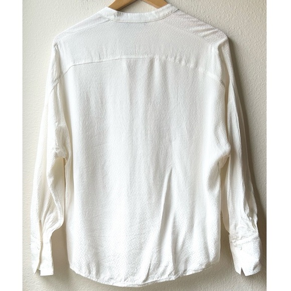 Vince Dot Silk Jacquard Popover Off White Banded Collar Blouse Sz XS - Picture 8 of 16